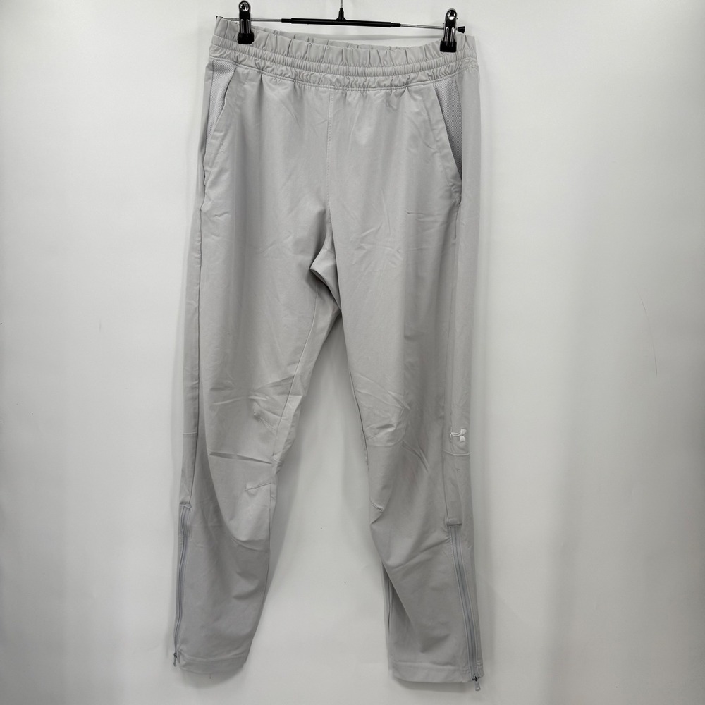 Under Armour UA Squad Warm Up Pants Gray Zip Ankle Mens M Medium Athletic